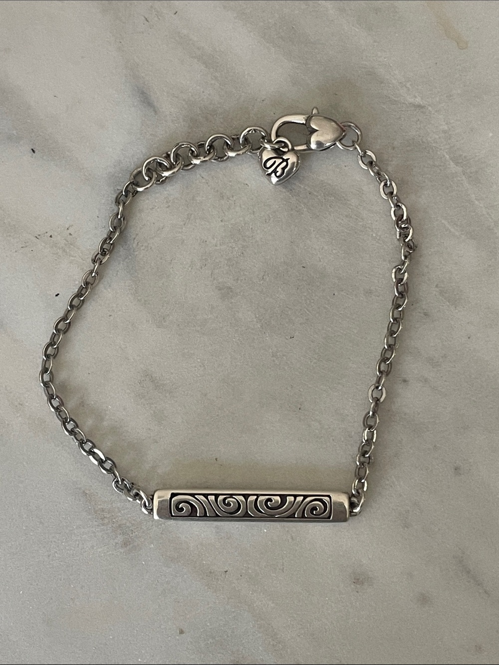Brighton London Groove Bar Silver Scroll Crystal Bracelet